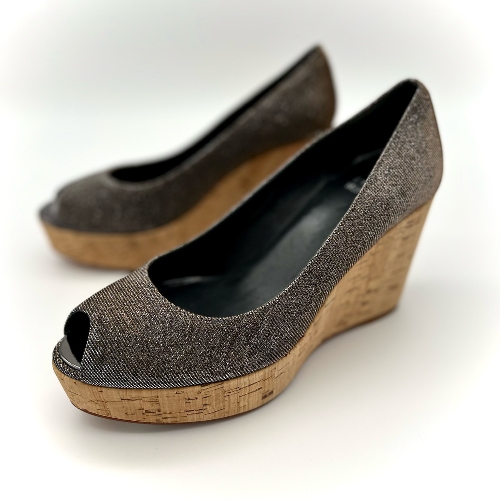 Stuart Weitzman - Glitter, Cork Wedge, Gold & Sliver Sparkles